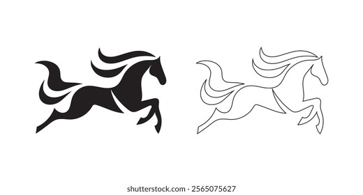 horse silhouette. black color bold and line vector illustrations eps 10 on a white background.