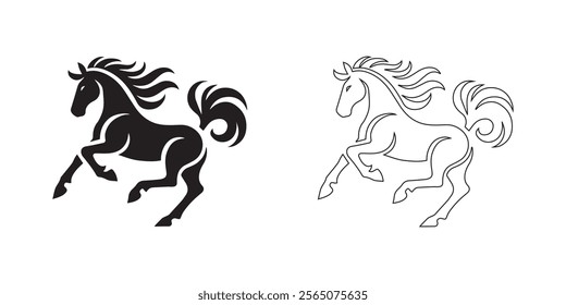 horse silhouette. black color bold and line vector illustrations eps 10 on a white background.