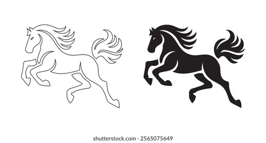 horse silhouette. black color bold and line vector illustrations eps 10 on a white background.