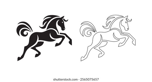 horse silhouette. black color bold and line vector illustrations eps 10 on a white background.