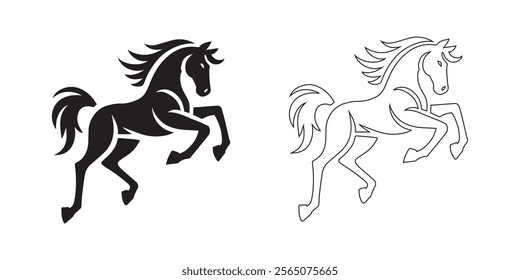 horse silhouette. black color bold and line vector illustrations eps 10 on a white background.