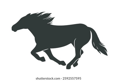 Horse silhouette. Black or dark icon of running or galloping stallion. Wild Racehorse. Fast animal and mammal. Flat vector illustration isolated on white background