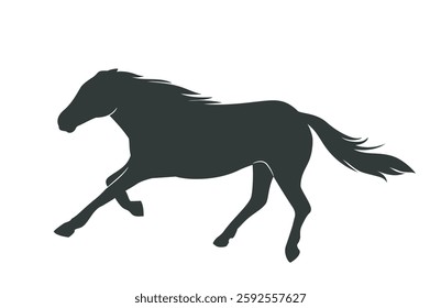 Horse silhouette. Black or dark icon with fast running or galloping stallion with mane. Wild Racehorse. Side view of pony. Flat vector illustration isolated on white background