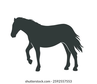 Horse silhouette. Black icon or sticker with noble beautiful stallion grazing and walking. Wild Racehorse. Flat vector illustration isolated on white background