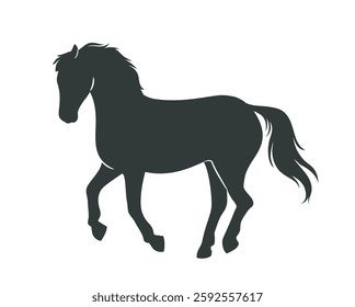 Horse silhouette. Black icon of wild racehorse running or galloping in competition. Dark sticker with fast stallion. Flat vector illustration isolated on white background