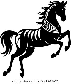 Silhueta de cavalo com padrões decorativos no pescoço e no corpo.