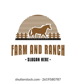 horse silhouette farm ranch logo design concept vintage style