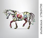 Horse silhouette of floral ornament