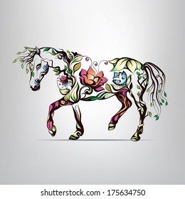 Horse silhouette of floral ornament