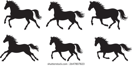 horse silhouette, galloping horse silhouette, running horse shadow, 