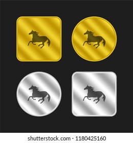 Horse silhouette gold and silver metallic coin logo icon design