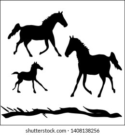 horse, silhouette, illustration, vector, family 