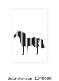 Horse silhouette isolated on white background, vector. Scandinavian minimalist poster design in frame. Modern wall art,  artwork. Graphic design, Geometric Safari Animals