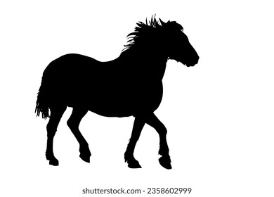 Silueta de caballo aislada en un fondo blanco. La silueta negra del caballo en ejecución. Forma de semental salvaje. Ilustración vectorial de acciones