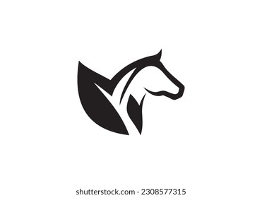 horse silhouette with leaf logo for farm vector illustration design