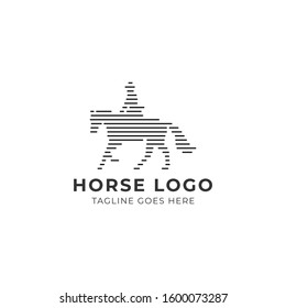 Horse Silhouette Logo Icon with A Rider Man. Digital Line Art Effect of Running Horse. Abstract, Clean, Minimalism, Simple and Elegant. Vector Stylized Illustration Design.