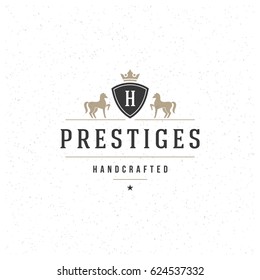 Horse Silhouette Logo Template Vector Design Element Vintage Style for Logotype or Badge.