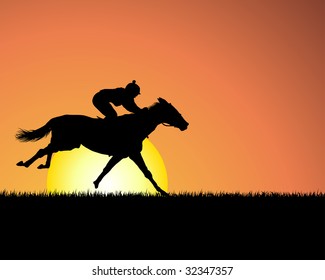 Horse silhouette on sunset background. Vector illustration.