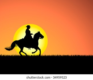 Horse silhouette on sunset background. Vector illustration.