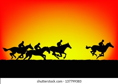 Horse silhouette on sunset background.vector
