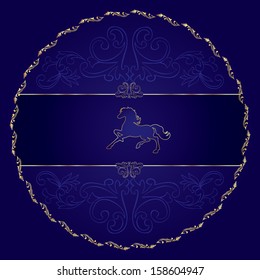 Horse silhouette on vintage floral background, vector illustration	