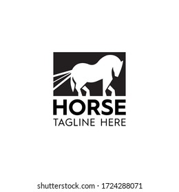 Horse silhouette is pulling items for premium logo vector