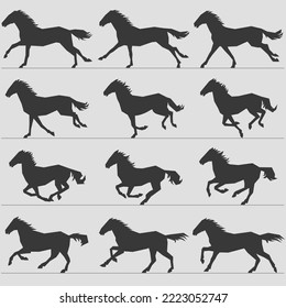 Silhouette de caballo corriendo animación encuadra el estilo de origami. Ilustración del vector