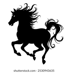 Horse Silhouette  Running with Hair Blowing in The Wind