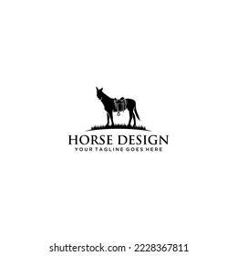 Horse silhouette with saddle minimalist black and white vector graphic