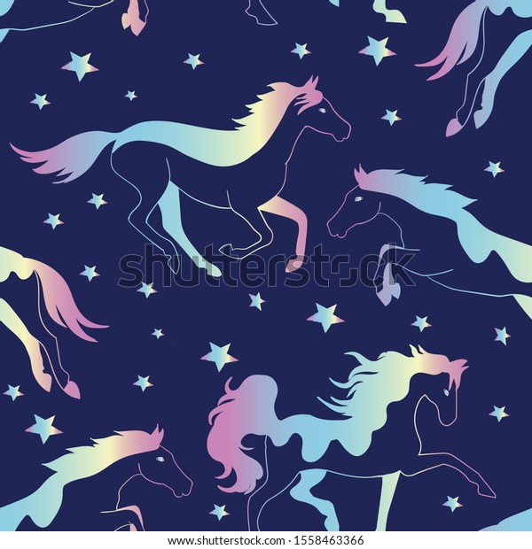 Horse Silhouette Seamless Vector Pattern Holographic Stock Vector ...