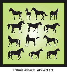 Horse silhouette set Clipart on a hex color background