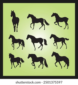 Horse silhouette set Clipart on a hex color background