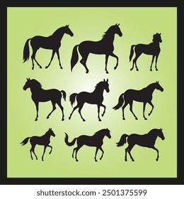 Horse silhouette set Clipart on a hex color background