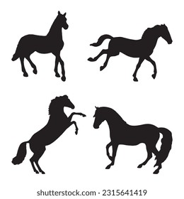 horse silhouette set collection isolated black on white background vector illustration