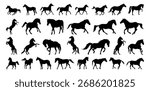 horse silhouette set. horse different poses isolated farm animal silhouette icon vector collection. Vector illustration