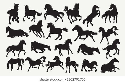 horse silhouette set vector design