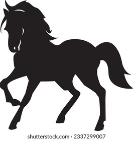 Horse silhouette. Stallion in rearing pose, shadow symbol. Mustang with mane, tail, standing up, side view, black icon for oriental horoscope. Flat vector illustration isolated on white background