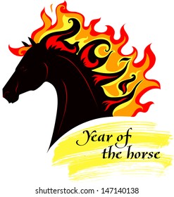 Horse, silhouette of symbol  2014 year with decorative writing