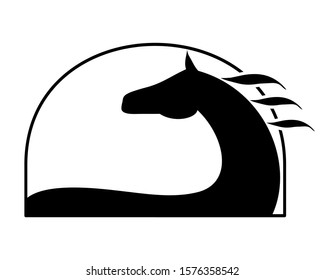 Horse silhouette symbol. Equine logo isolated on white background. Vector equestrian illustration. 