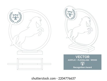 Horse silhouette Trophy Vector Template, Horse trophy Distinction Award, Dog Recognition trophy Award