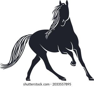 Horse silhouette trotting and turning