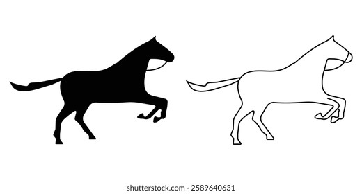 Horse silhouette vector design on white background. Running Horse, stallion icon and logo design. Out line horse icon. Vector illustration.