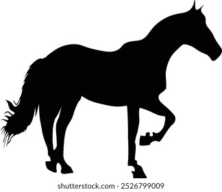 Pferd Silhouette Vektorgrafik. Die Pferd-Ikone ist eine schwarze Silhouette eines Pferdes in der Mitte Galopp, mit allen Hufen auf dem Boden, die Bewegung und Anmut.