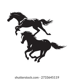 Horse silhouette vector, running animals, powerful motion, dynamic action, wild steeds, animal graphic
