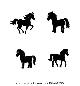 Juego de Vectores de silueta de caballo - Iconos de pony galopantes y de pie para logotipo y diseño