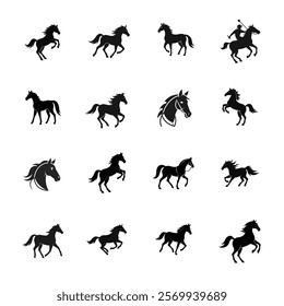 Horse silhouette vector set on white background