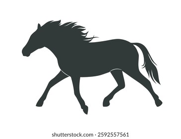 Horse silhouette. Wild running or galloping racehorse. Dark or black icon with beautiful noble stallion. Design element for sticker. Flat vector illustration isolated on white background