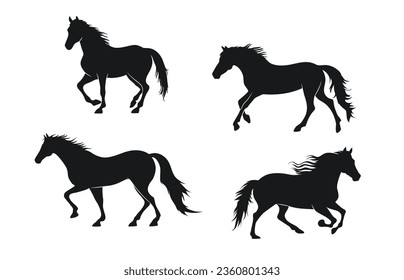 Horse silhouettes detailed, running horse silhouette