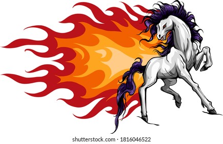 Horse silhouettes with flame tongues. Vector illustration.