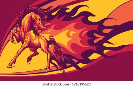 Horse silhouettes with flame tongues. Vector illustration.
